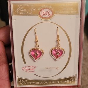 Pink Heart earrings with a cross